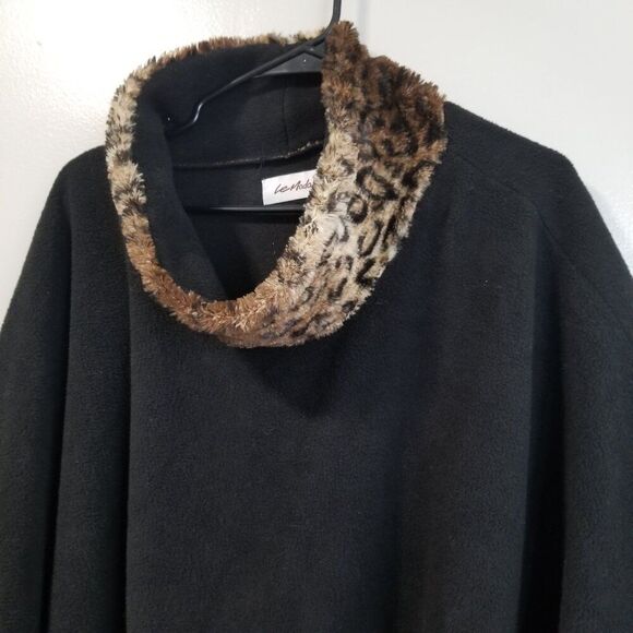 Lemoda Shawl Wrap Black Women's OS Faux Fur Animal Print Accents - Picture 7 of 8